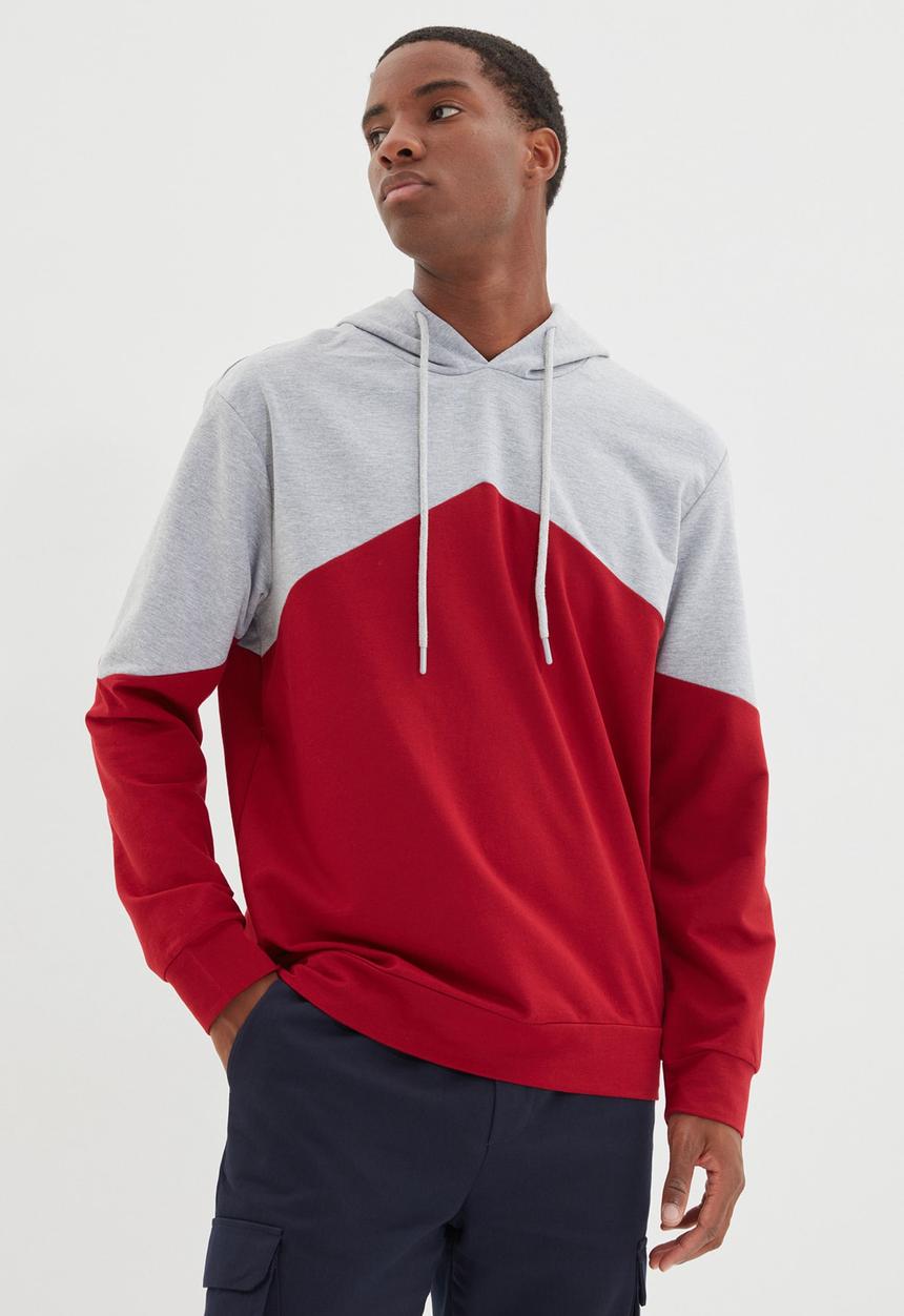 Trendyol - Colour block hoodie - grey & red