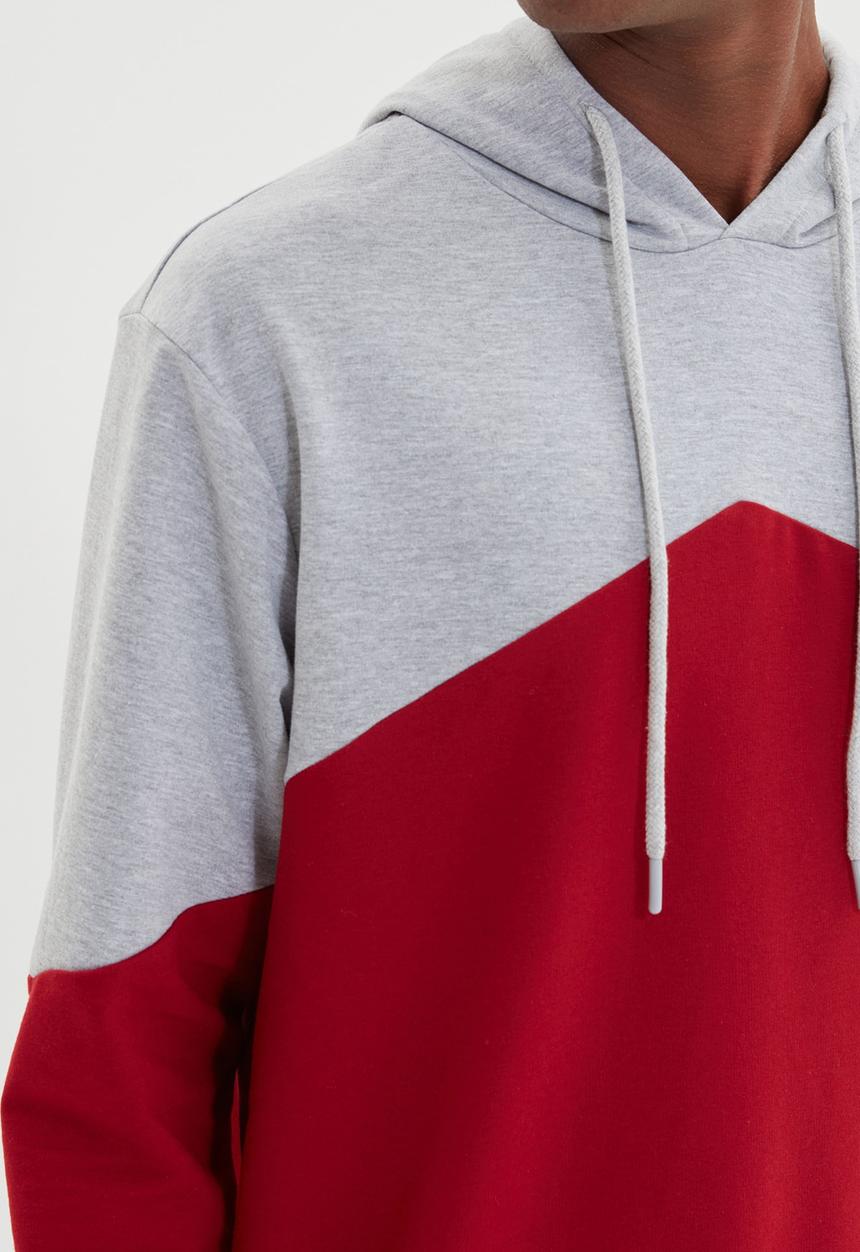 Trendyol - Colour block hoodie - grey & red