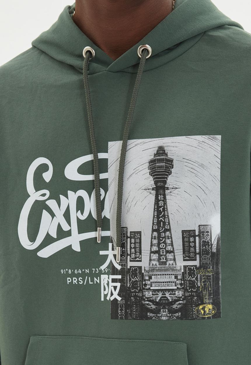 Trendyol - Printed pullover hoodie - green