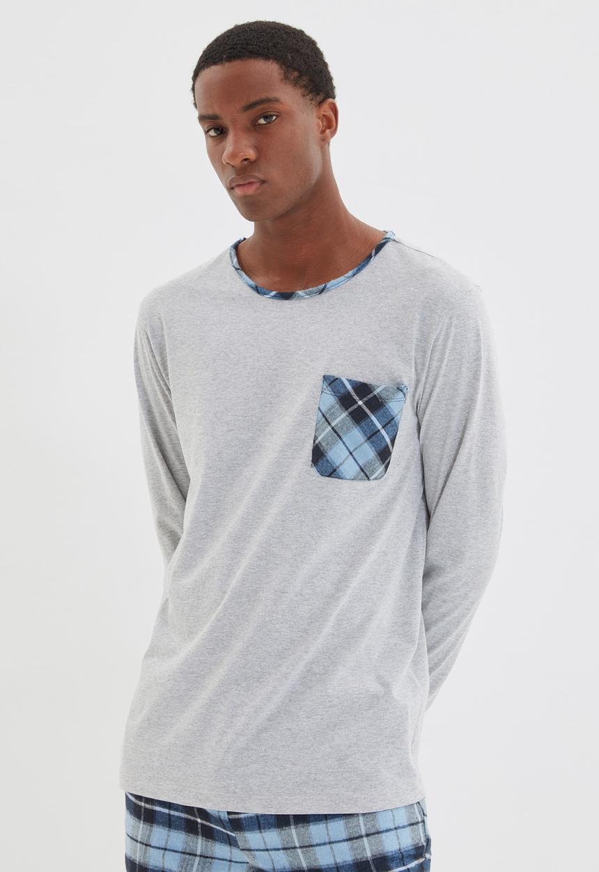 Trendyol - Check pants sleep set - grey & blue