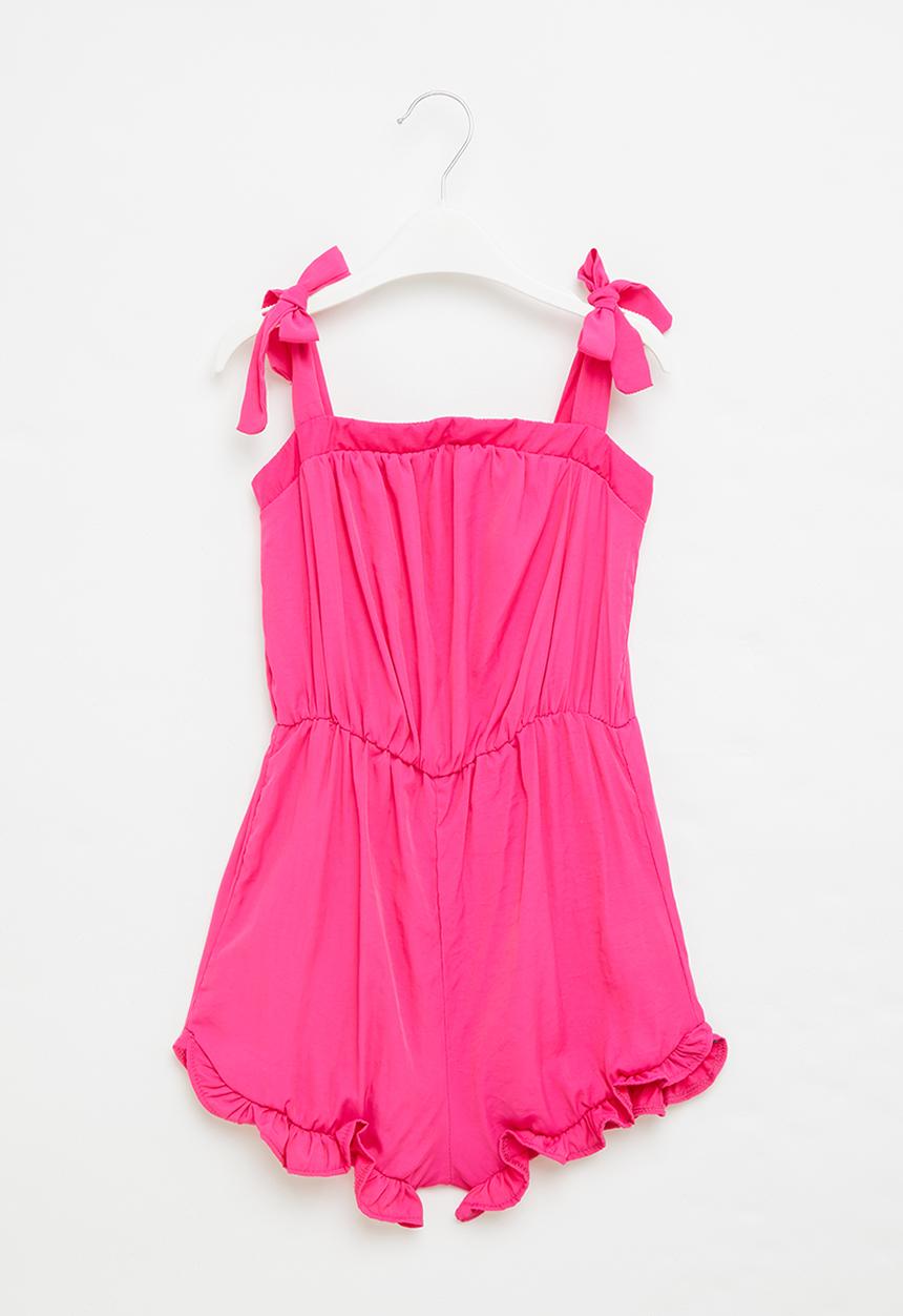 Me&B - Strappy shortall with frill detail - pink