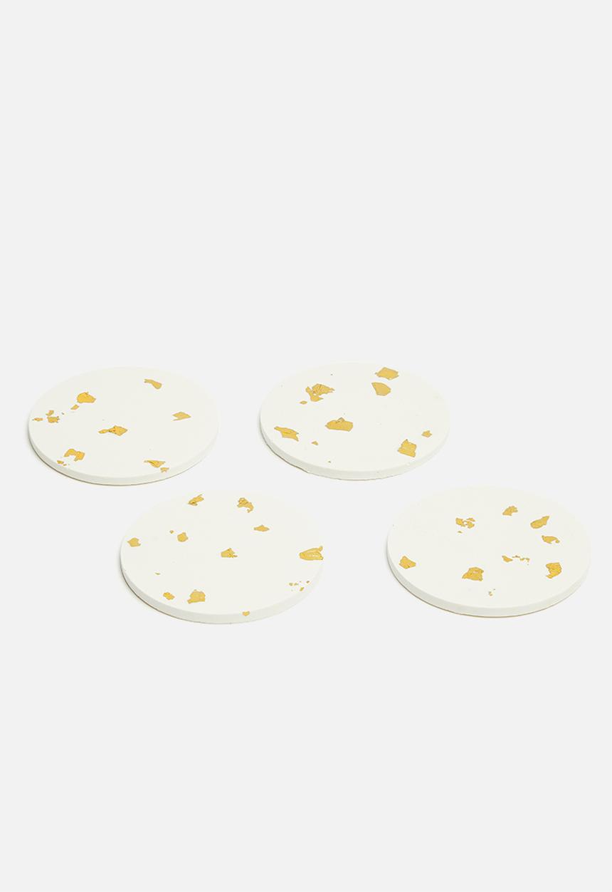 Terrazzo Home - Set of 4 coasters- white & gold