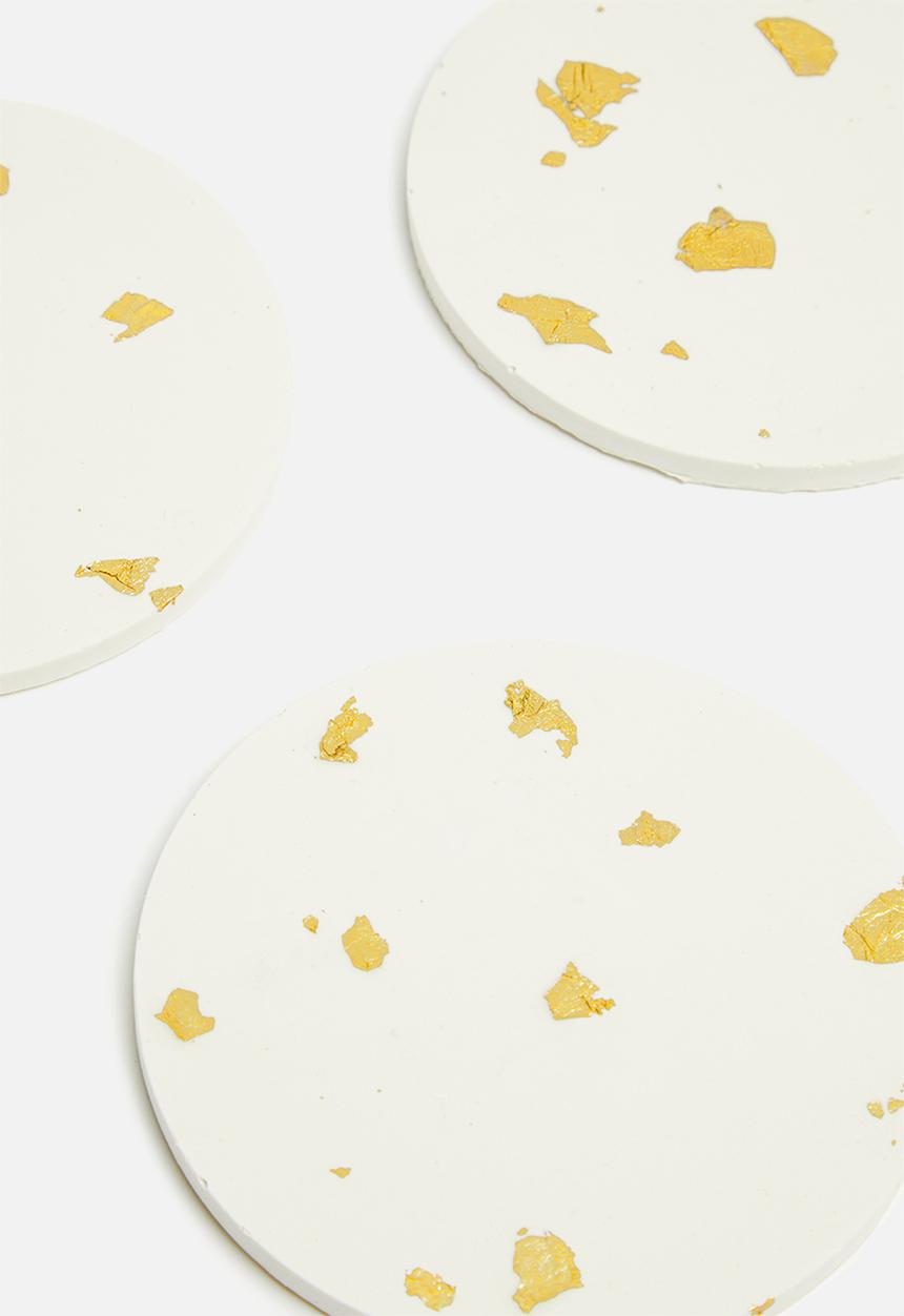 Terrazzo Home - Set of 4 coasters- white & gold