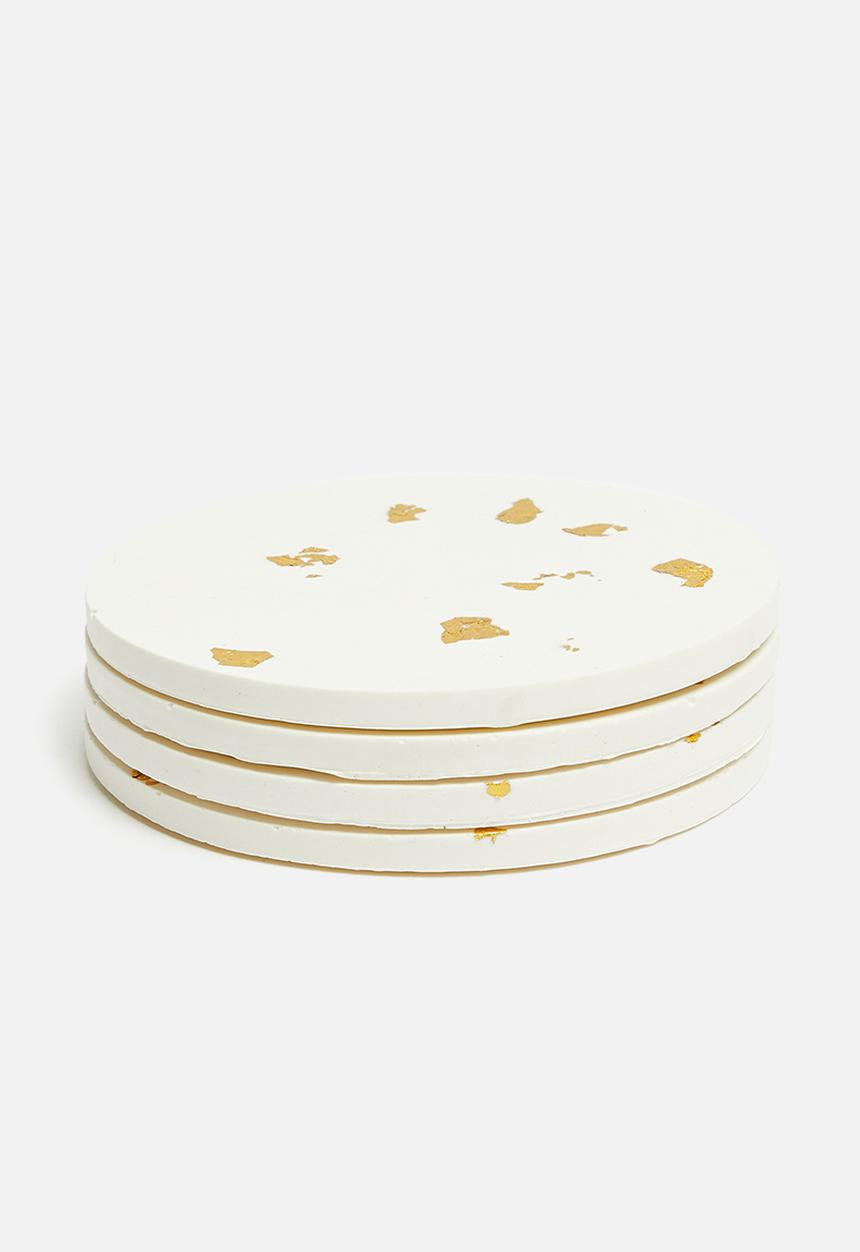 Terrazzo Home - Set of 4 coasters- white & gold