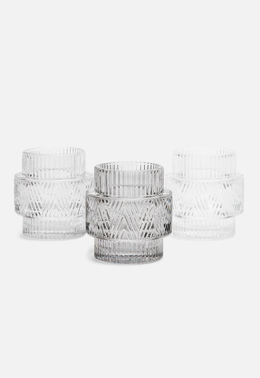 H&S - Glass tealight candle holder set of 3 - clear