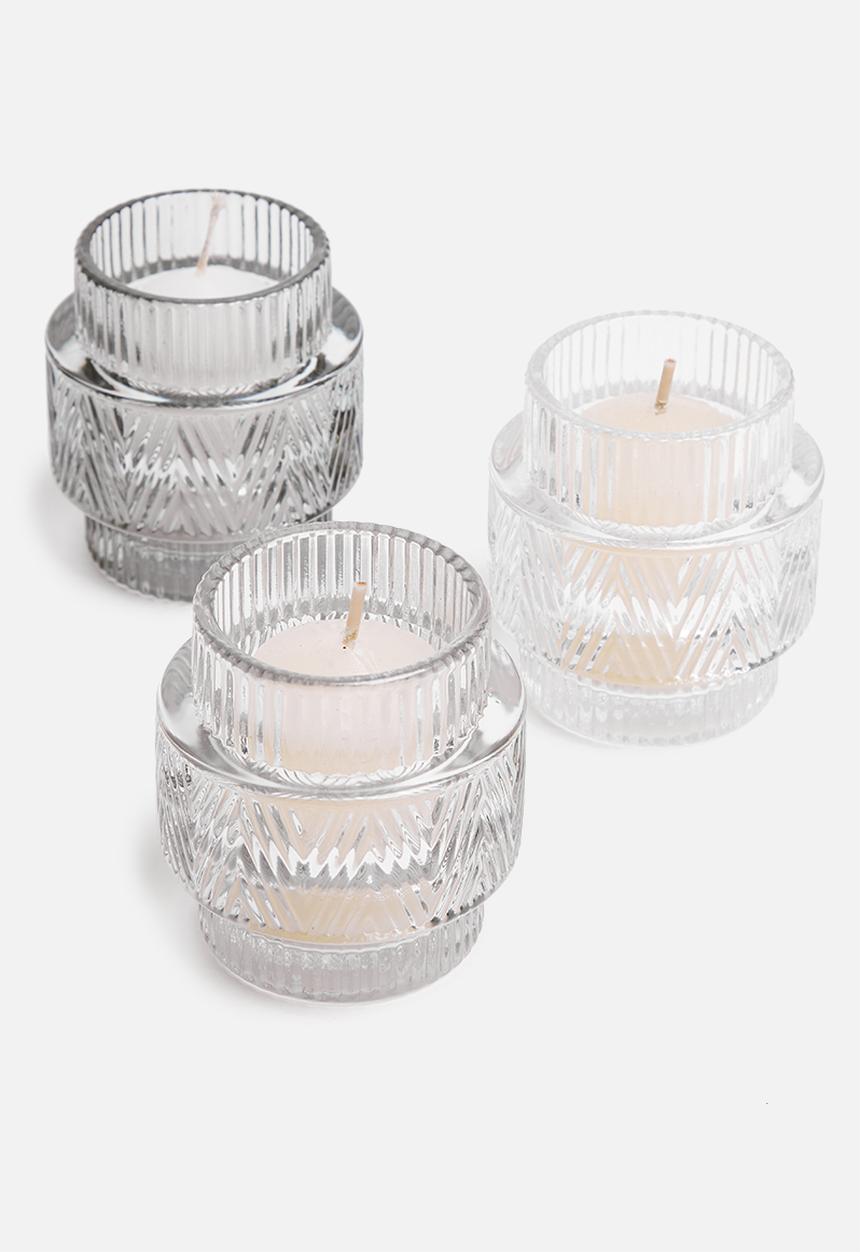H&S - Glass tealight candle holder set of 3 - clear
