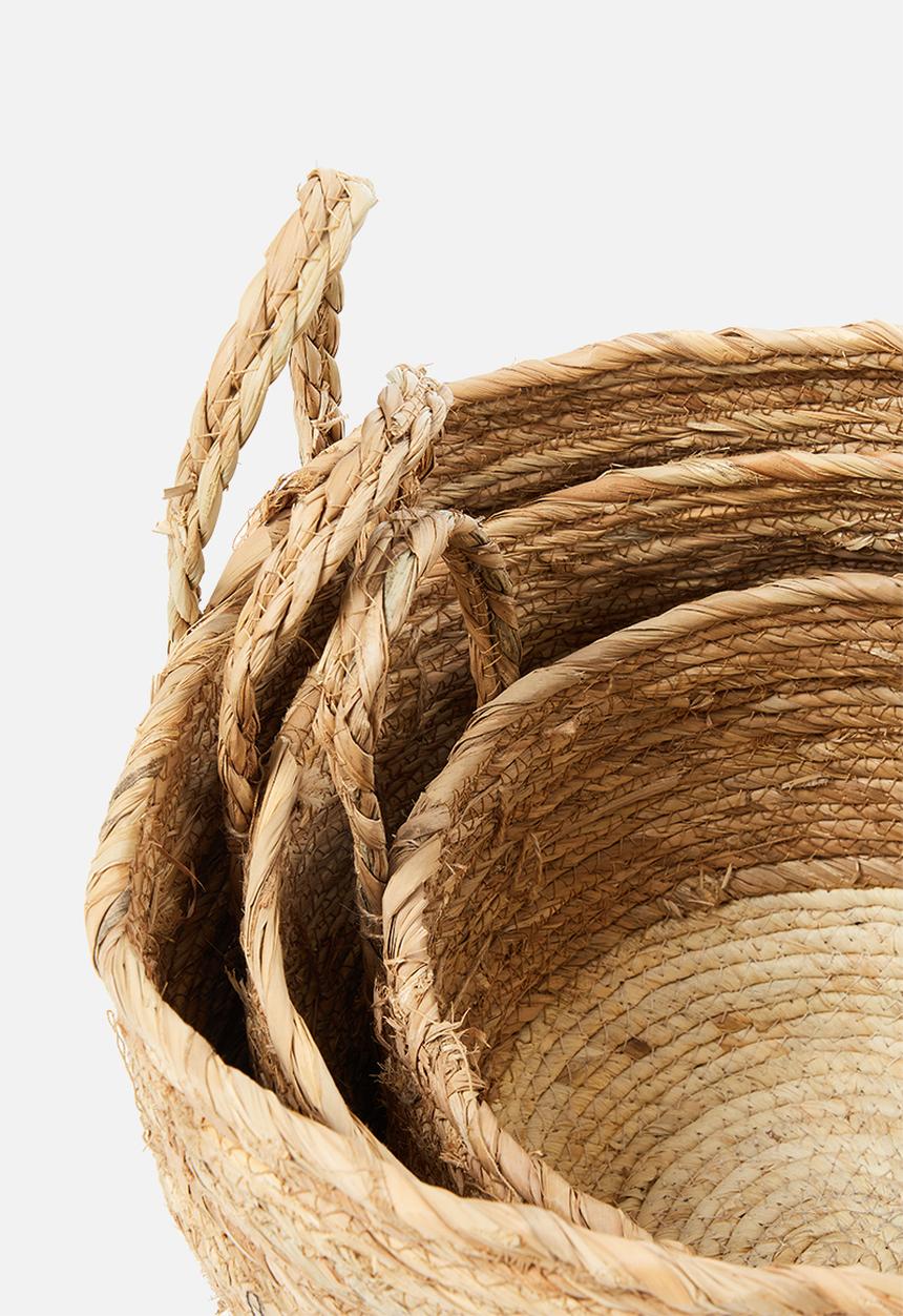 H&S - Straw basket set of 3 - white & natural