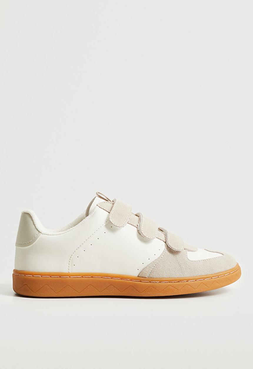 MANGO - Cactus leather mix velcro fastening sneaker - light beige