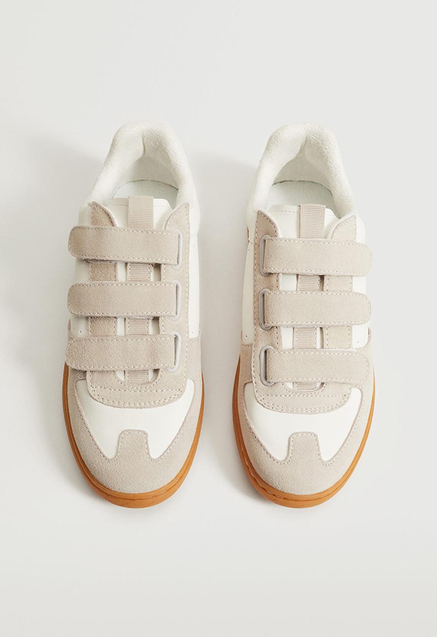 MANGO - Cactus leather mix velcro fastening sneaker - light beige