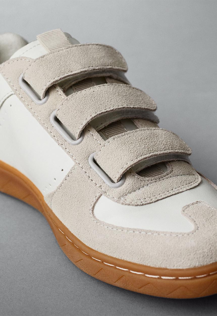 MANGO - Cactus leather mix velcro fastening sneaker - light beige