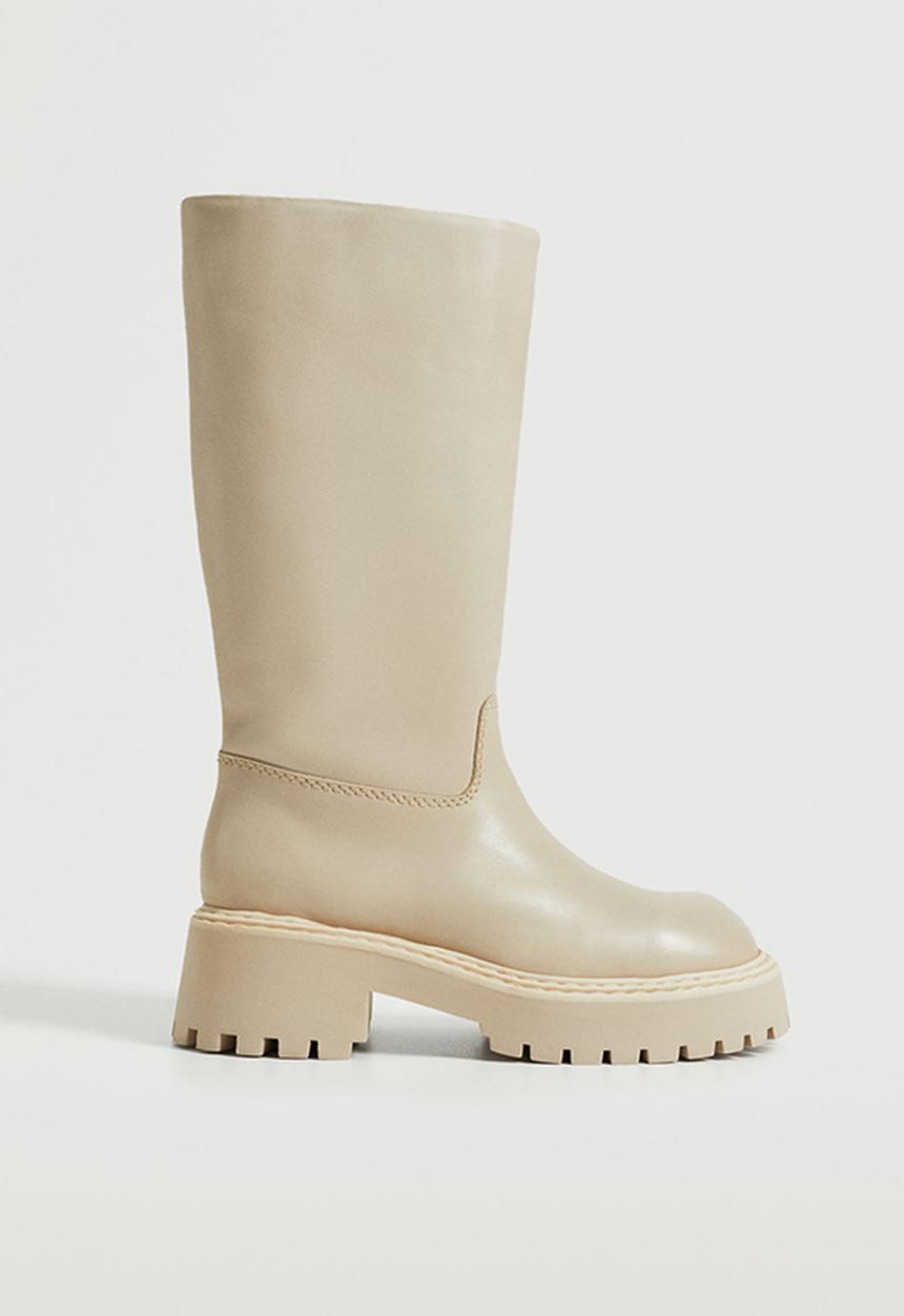 MANGO - Prima leather boot with tall leg - natural