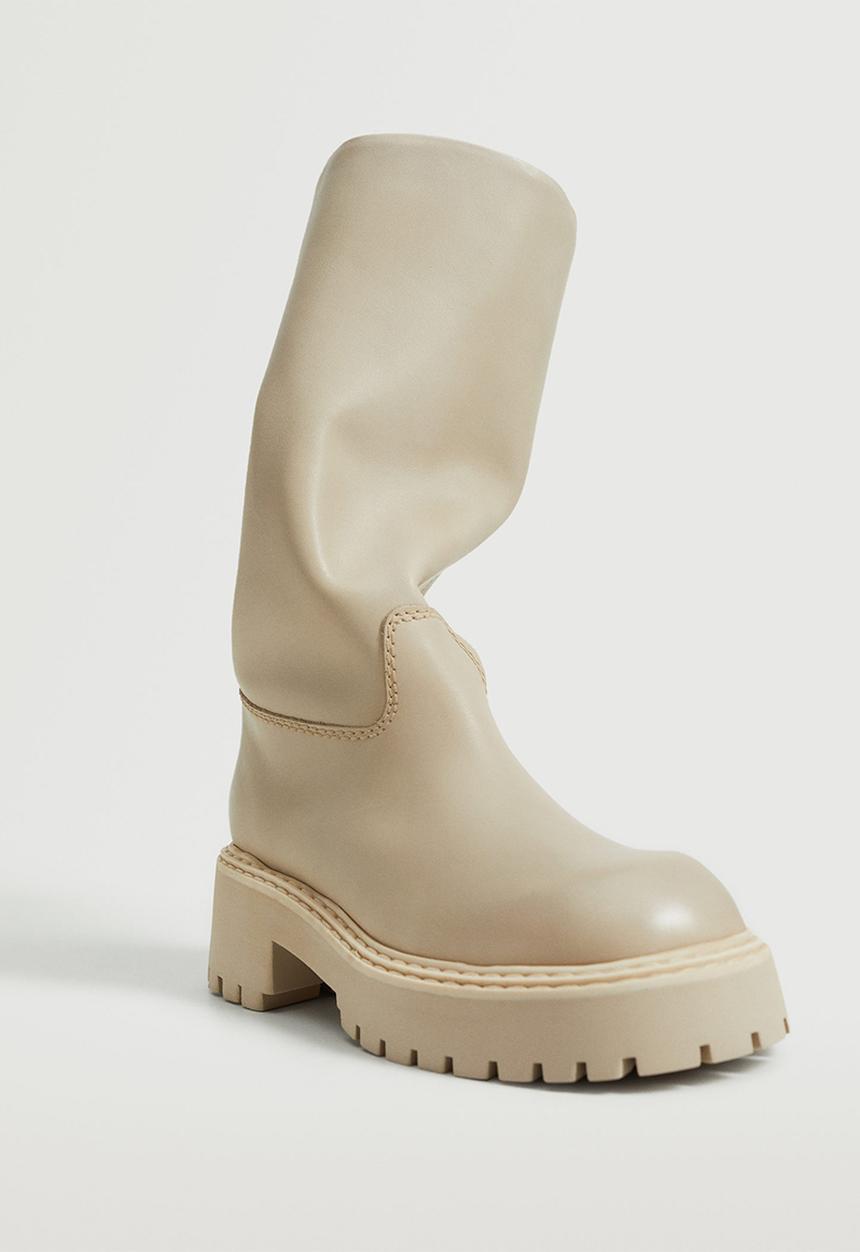 MANGO - Prima leather boot with tall leg - natural