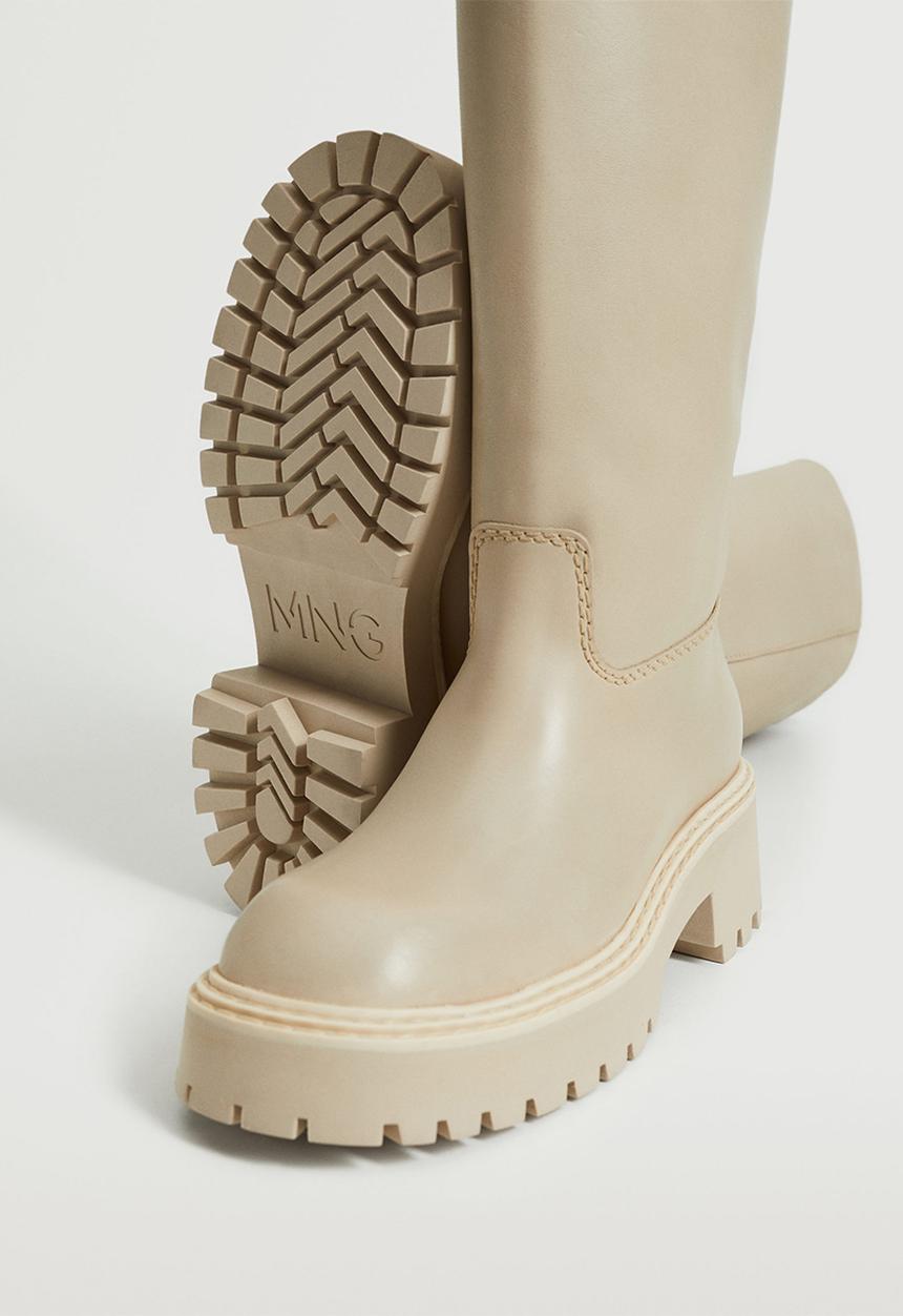 MANGO - Prima leather boot with tall leg - natural