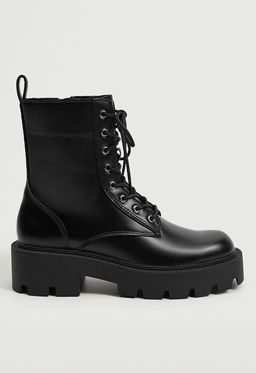 MANGO - Pili lace-up track sole boot - black