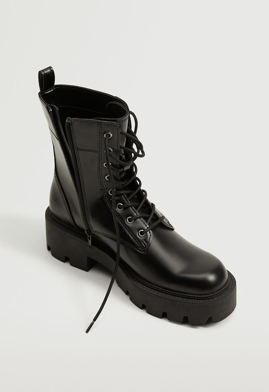 MANGO - Pili lace-up track sole boot - black