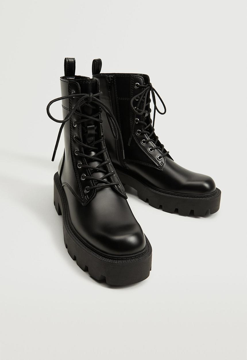 MANGO - Pili lace-up track sole boot - black
