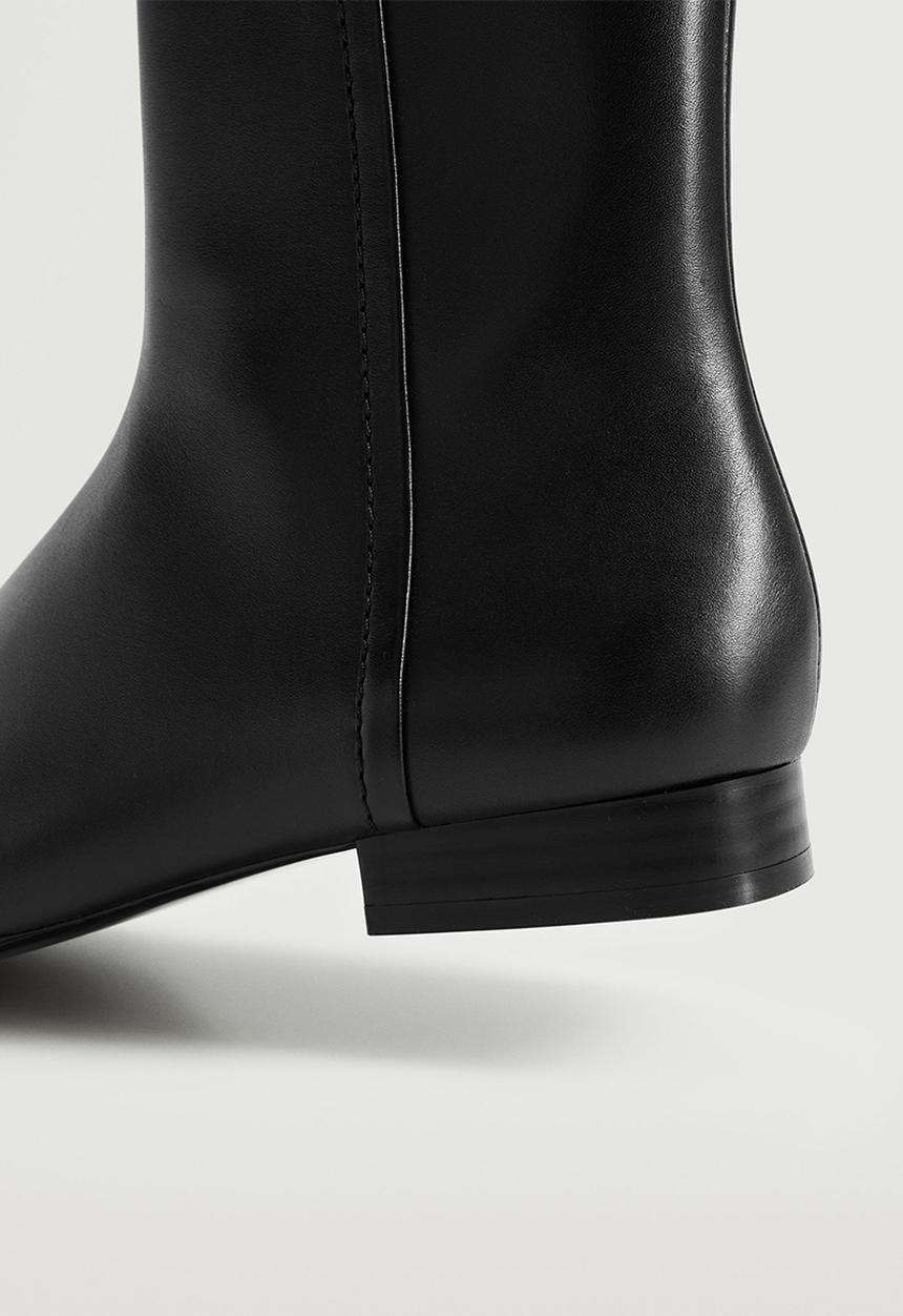 MANGO - Facil leather pointed ankle boot - black
