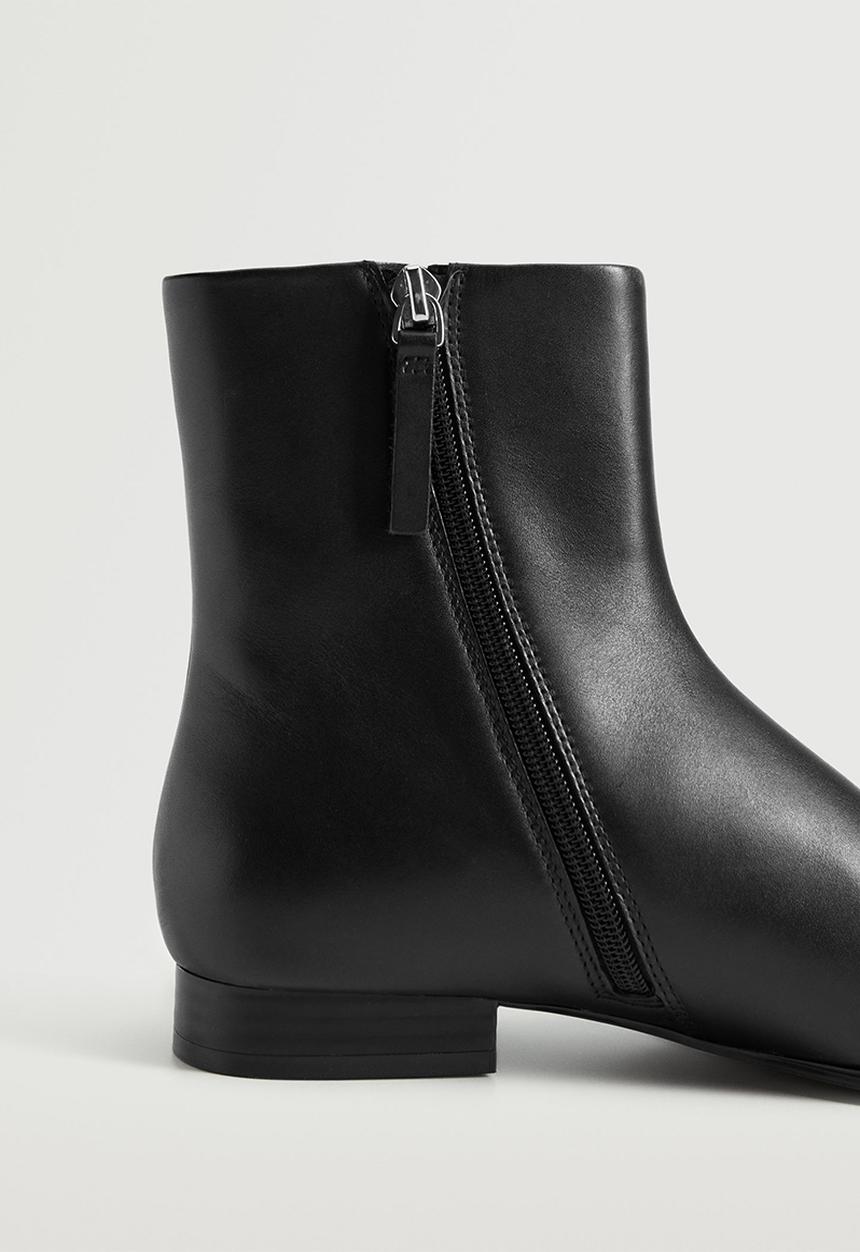 MANGO - Facil leather pointed ankle boot - black