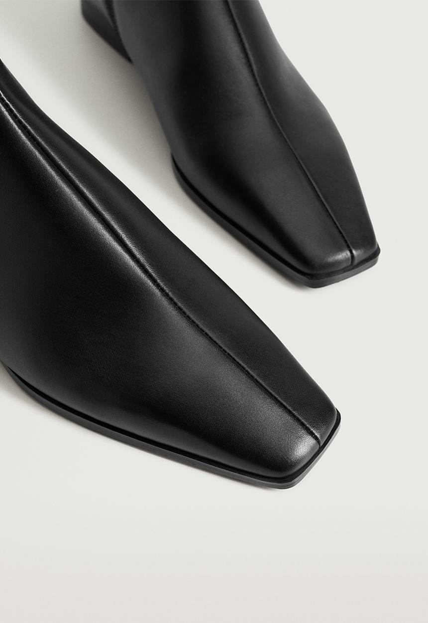 MANGO - Facil leather pointed ankle boot - black