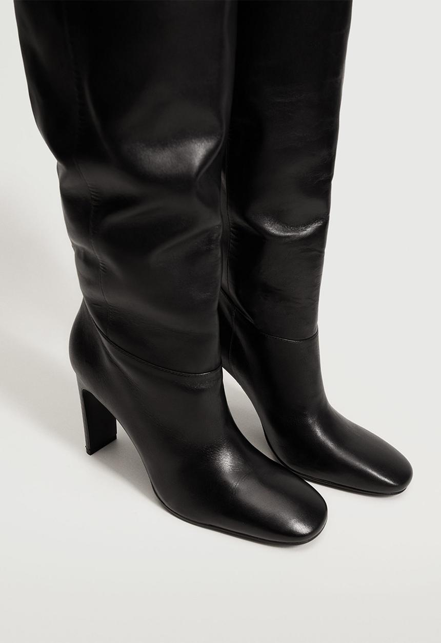 MANGO - Campo leather boot with tall leg - black