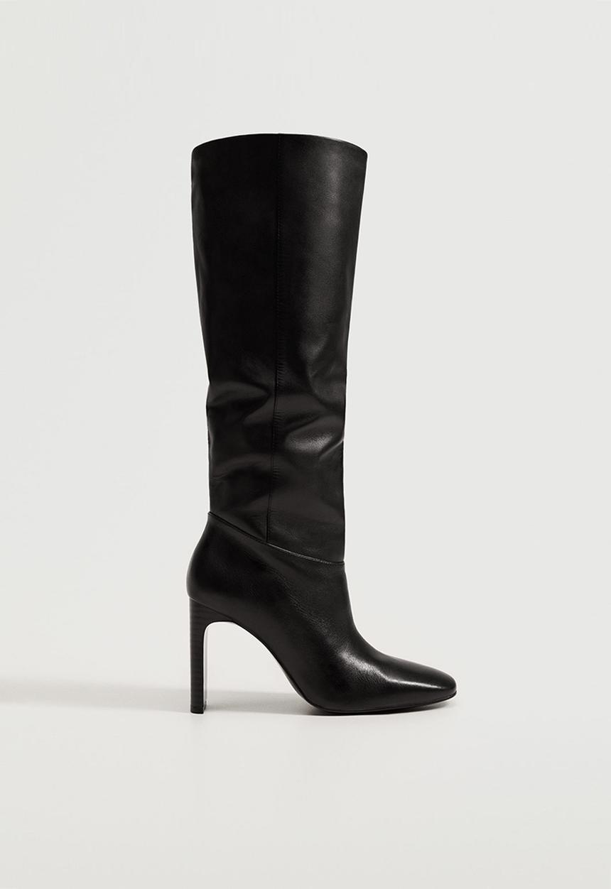 MANGO - Campo leather boot with tall leg - black