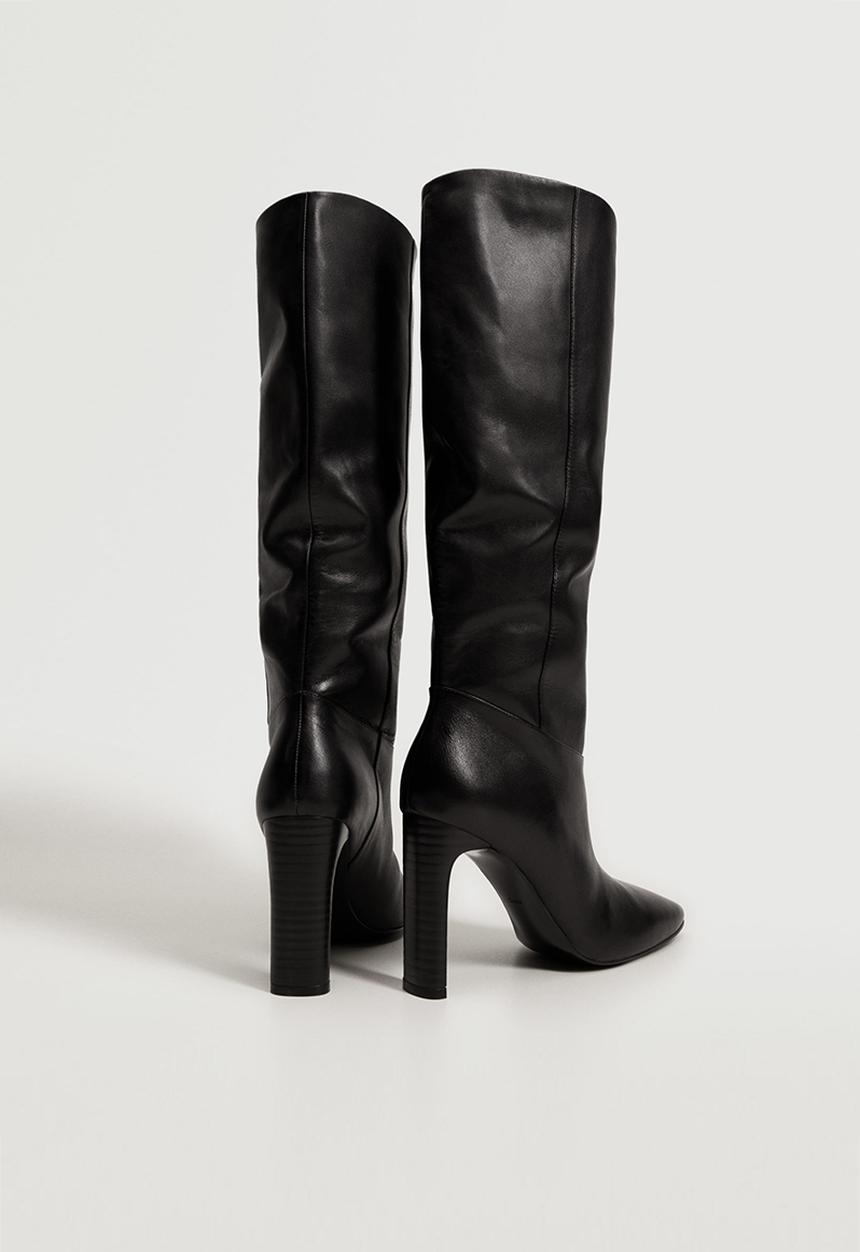 MANGO - Campo leather boot with tall leg - black