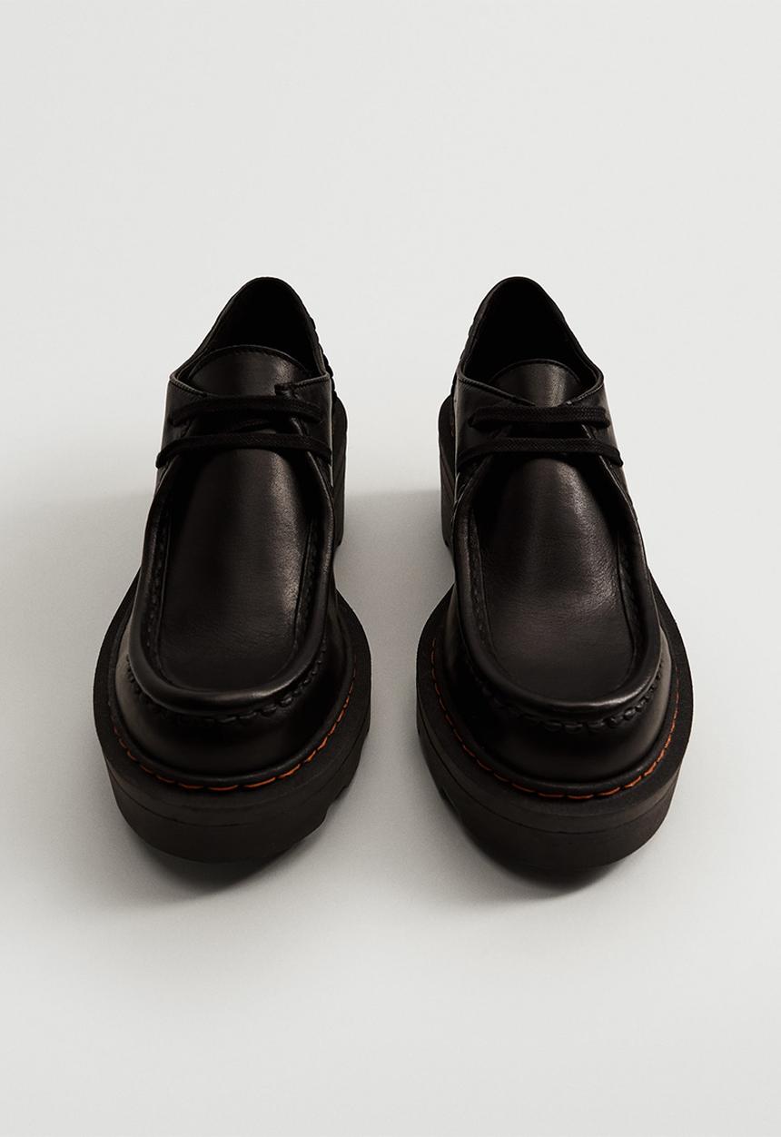 MANGO - Wally leather loafer heel - black