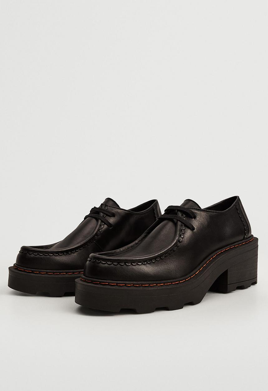 MANGO - Wally leather loafer heel - black