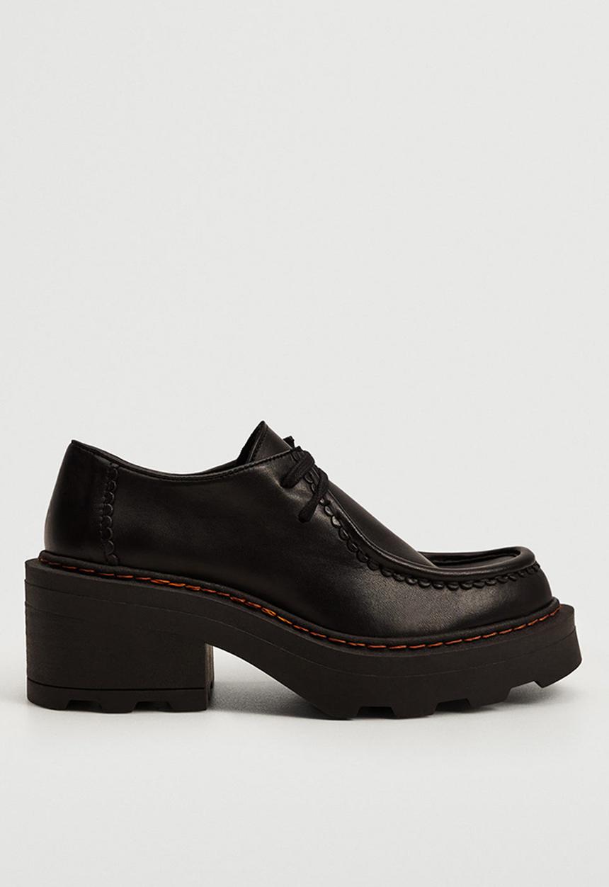 MANGO - Wally leather loafer heel - black