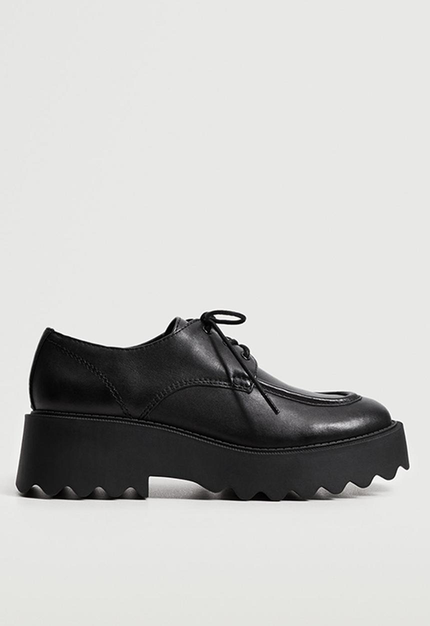 MANGO - Harry leather track sole derby - black