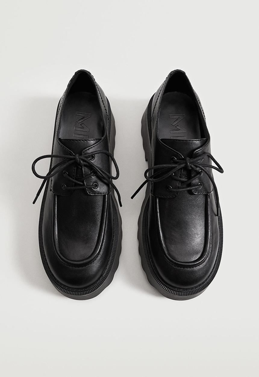 MANGO - Harry leather track sole derby - black