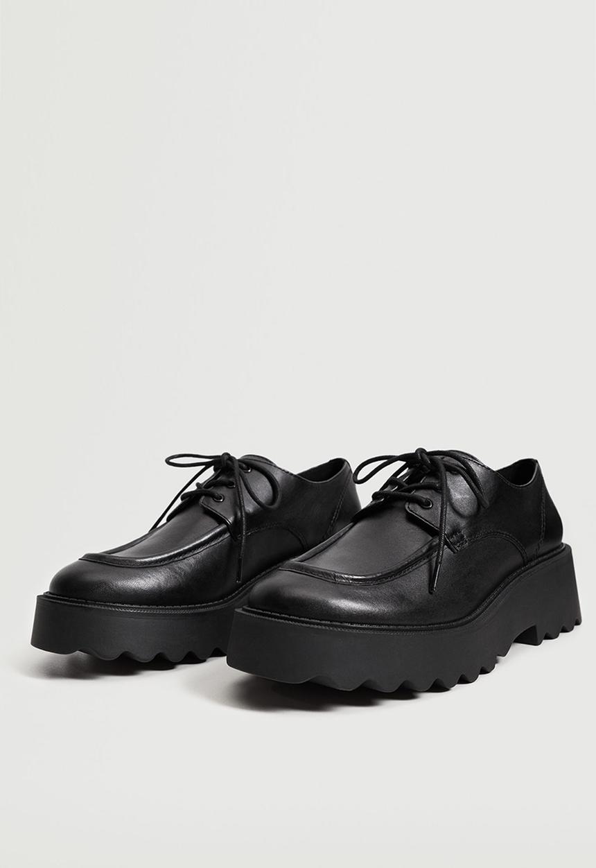 MANGO - Harry leather track sole derby - black