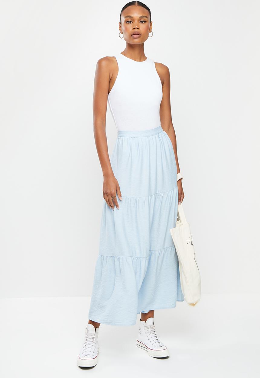 Missguided - Tiered poplin maxi skirt - blue