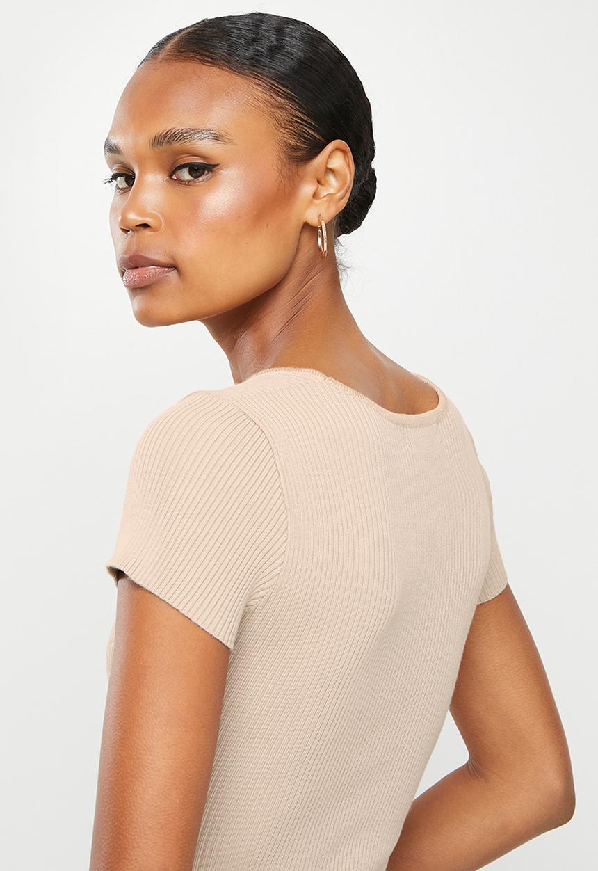 Missguided - Sweetheart neck cap sleeve midi dress - tan