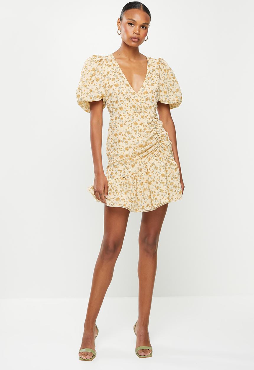 Missguided - Woven puff sleeve mini dress - stone