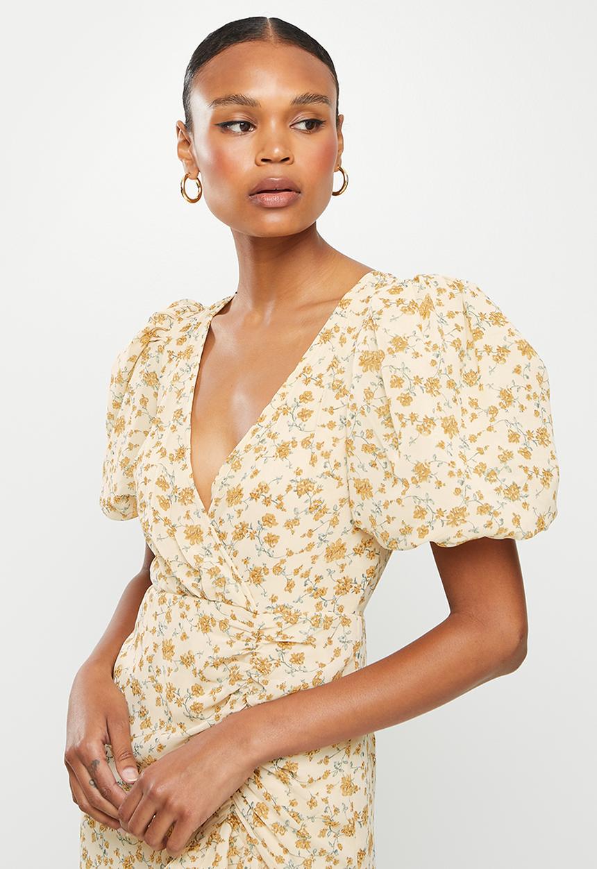 Missguided - Woven puff sleeve mini dress - stone