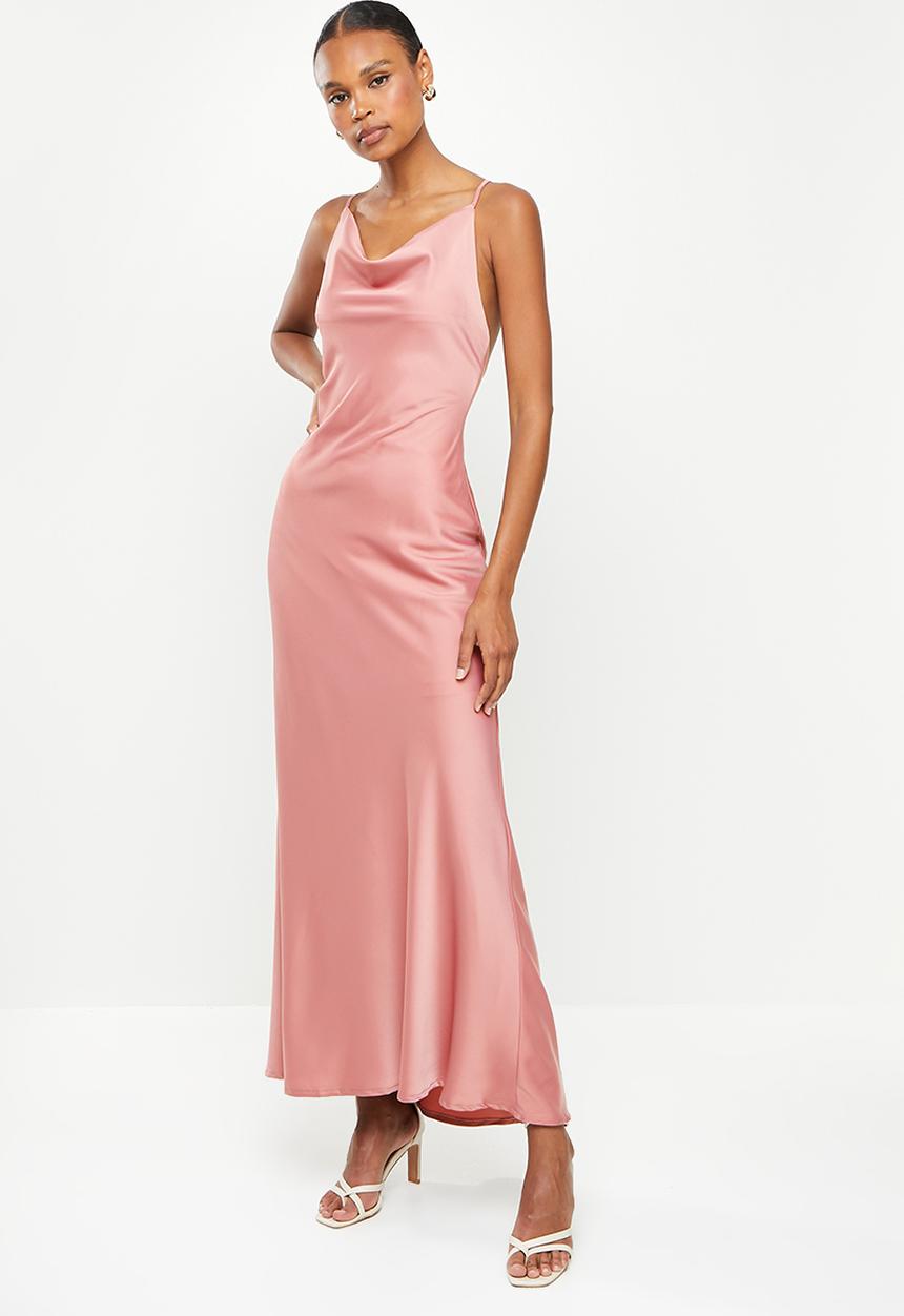 Missguided - Satin x back cowl front maxi dress - dusty pink