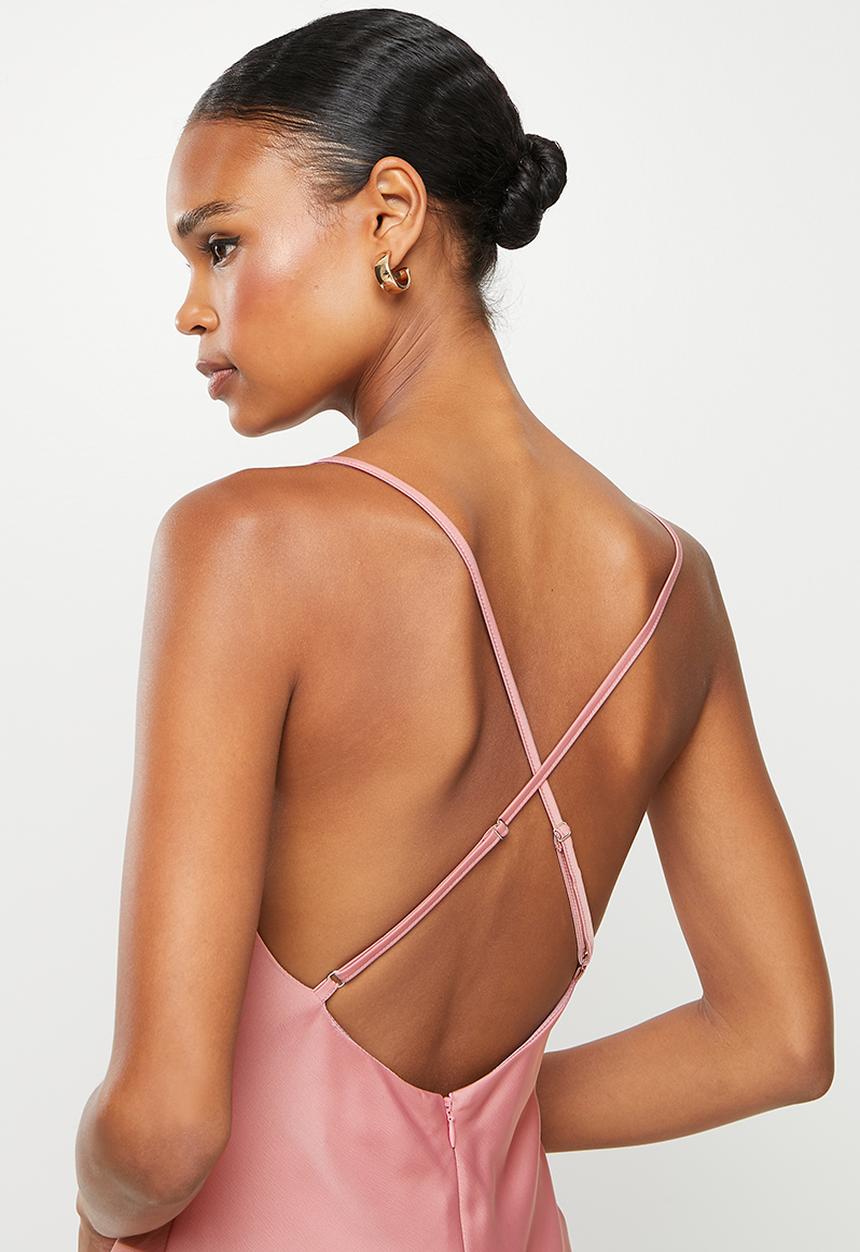 Missguided - Satin x back cowl front maxi dress - dusty pink