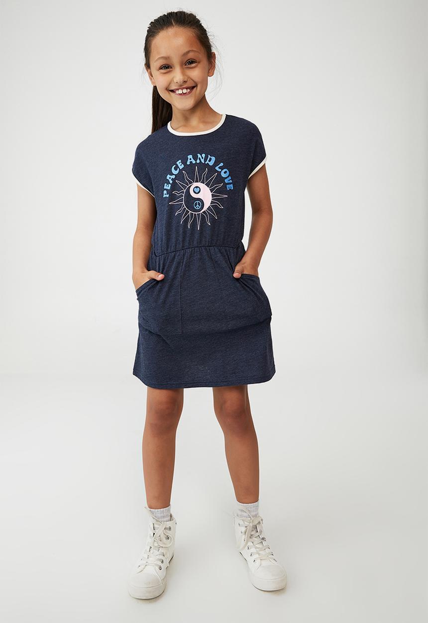 Cotton On - Sigrid short sleeve dress - indigo/peace love