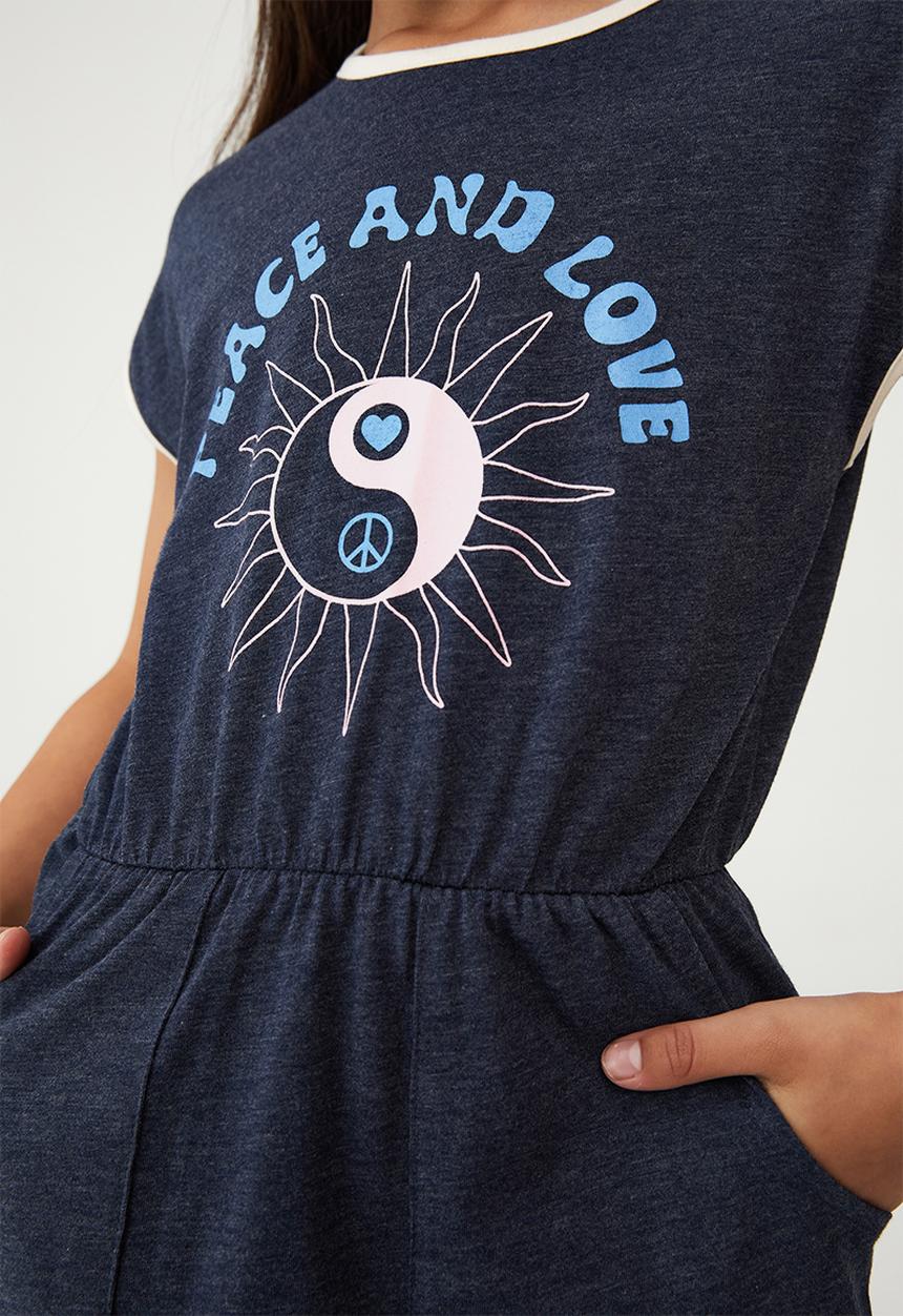 Cotton On - Sigrid short sleeve dress - indigo/peace love