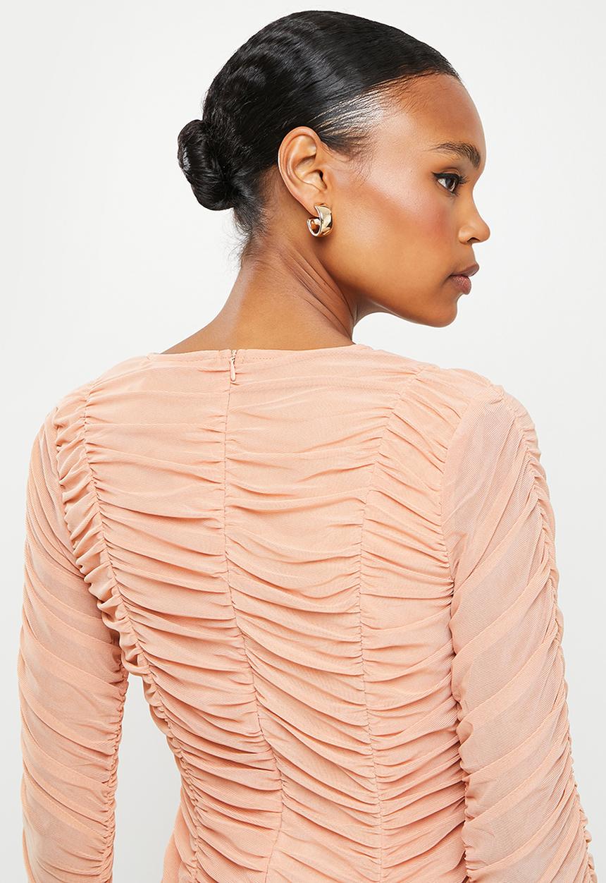 Missguided - All over ruched panel mini dress - stone