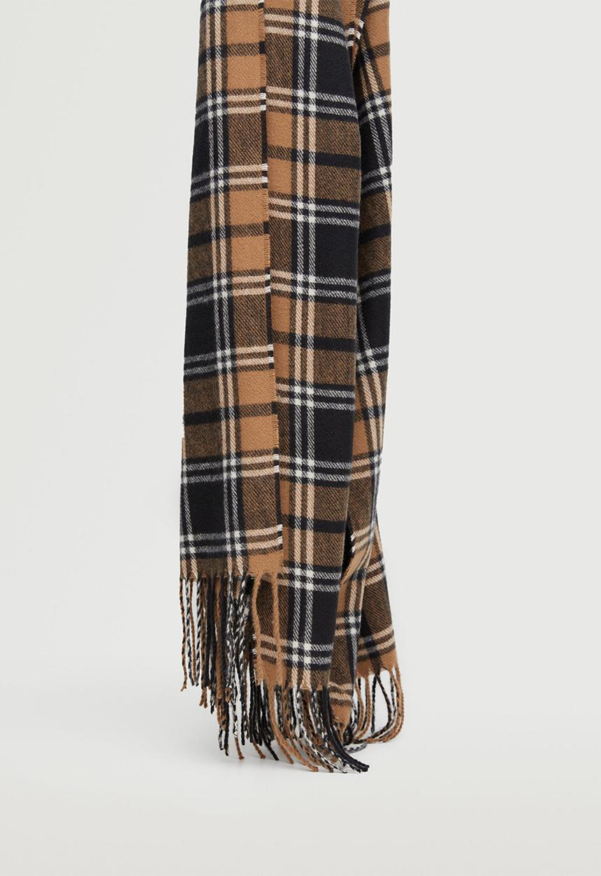MANGO - Check knit scarf - brown