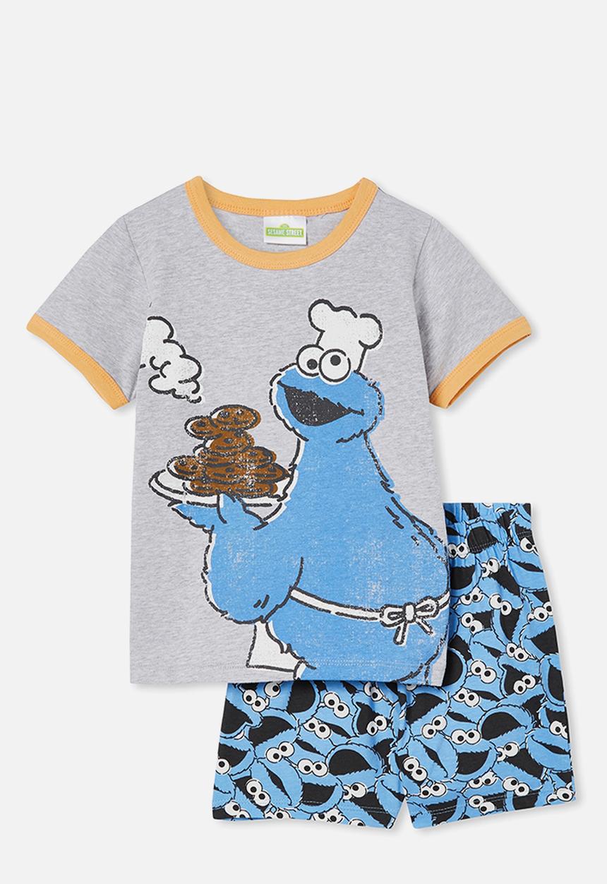 Cotton On - Felix short sleeve pyjama set license - lcn ses cookie monster light grey marle
