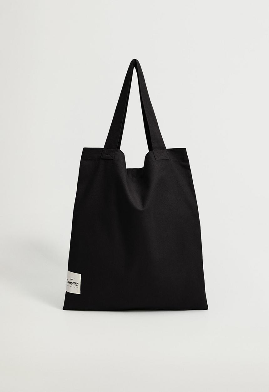 MANGO - Cotton shopper bag - black