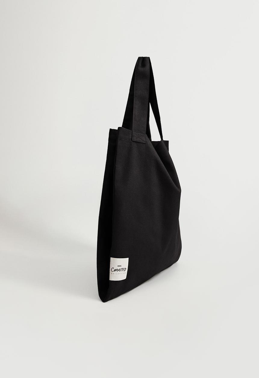 MANGO - Cotton shopper bag - black