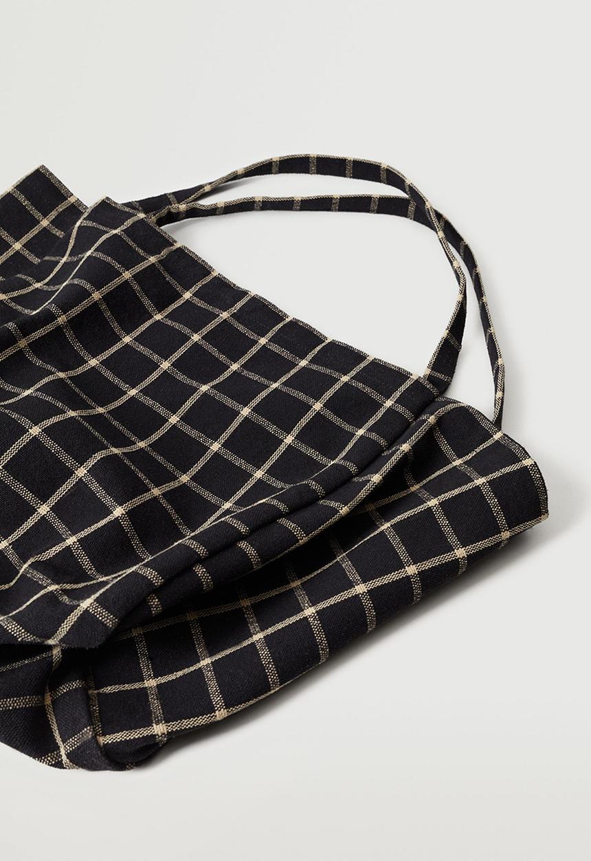 MANGO - Check shopper bag -  black