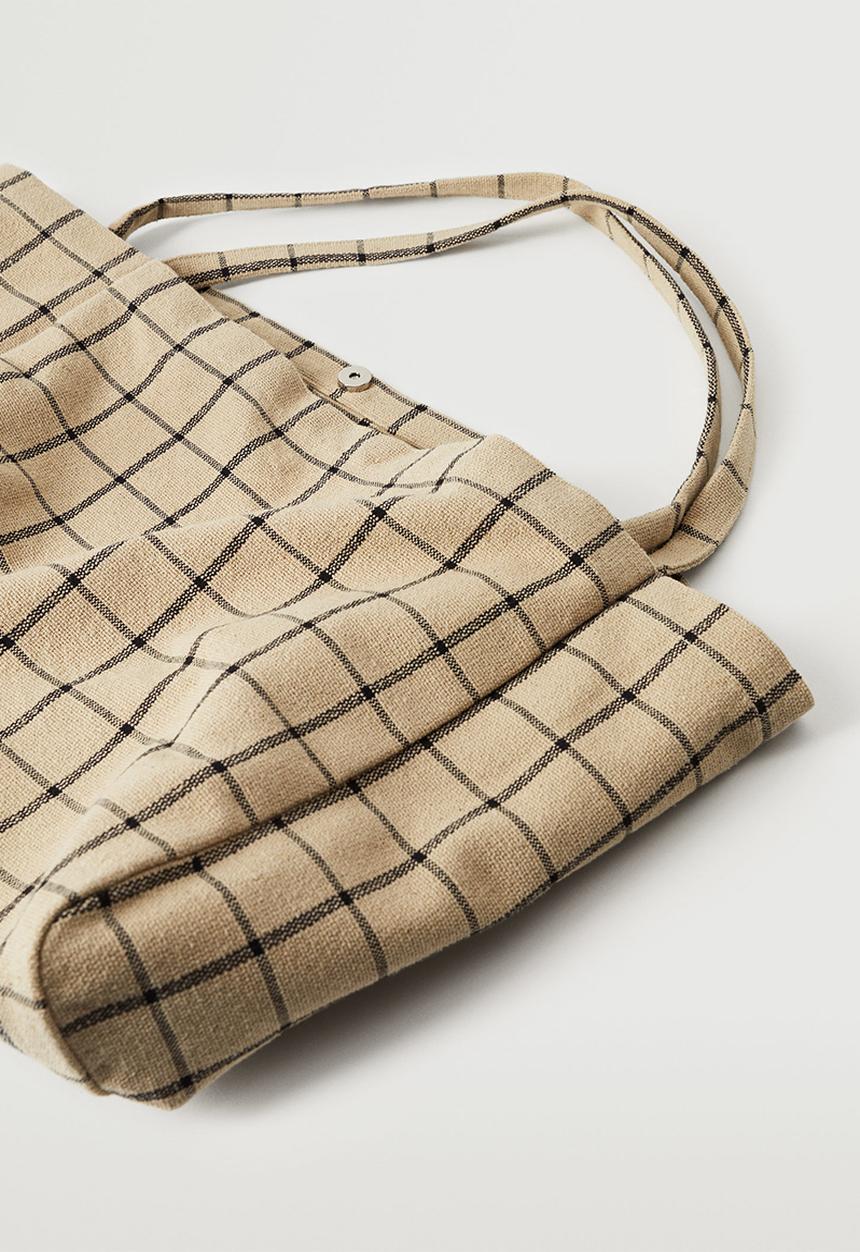 MANGO - Check shopper bag -  beige