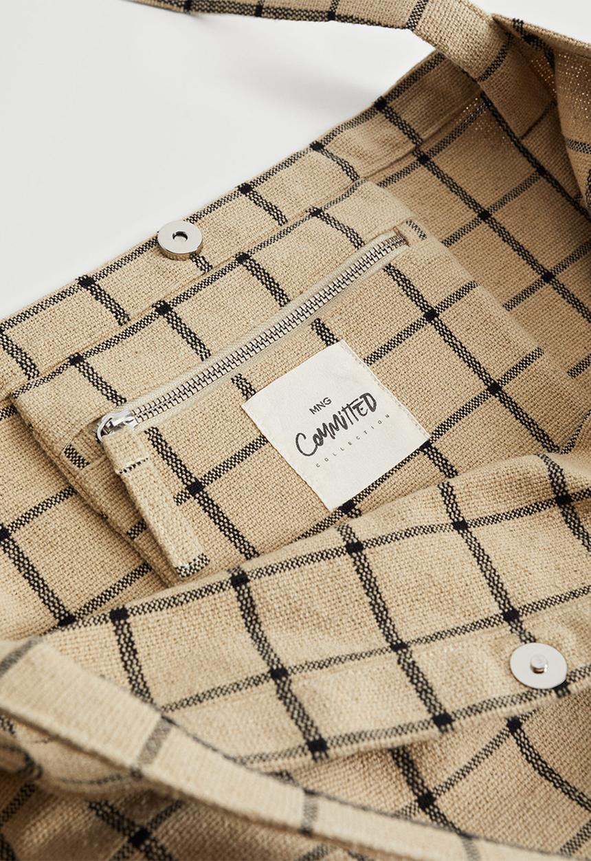 MANGO - Check shopper bag -  beige