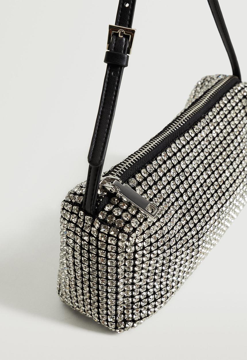 MANGO - Rhinestone crystal purse - black