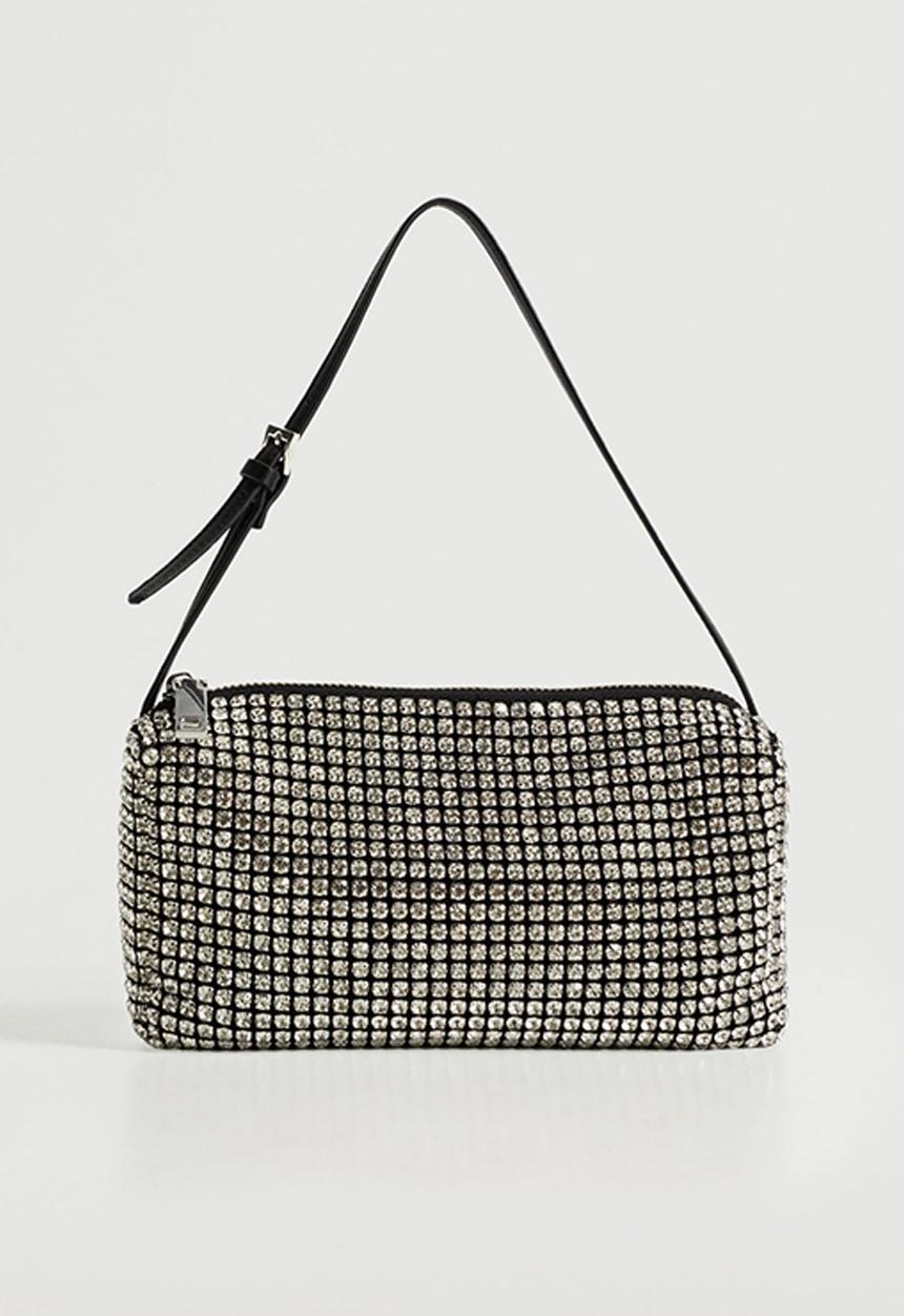 MANGO - Rhinestone crystal purse - black